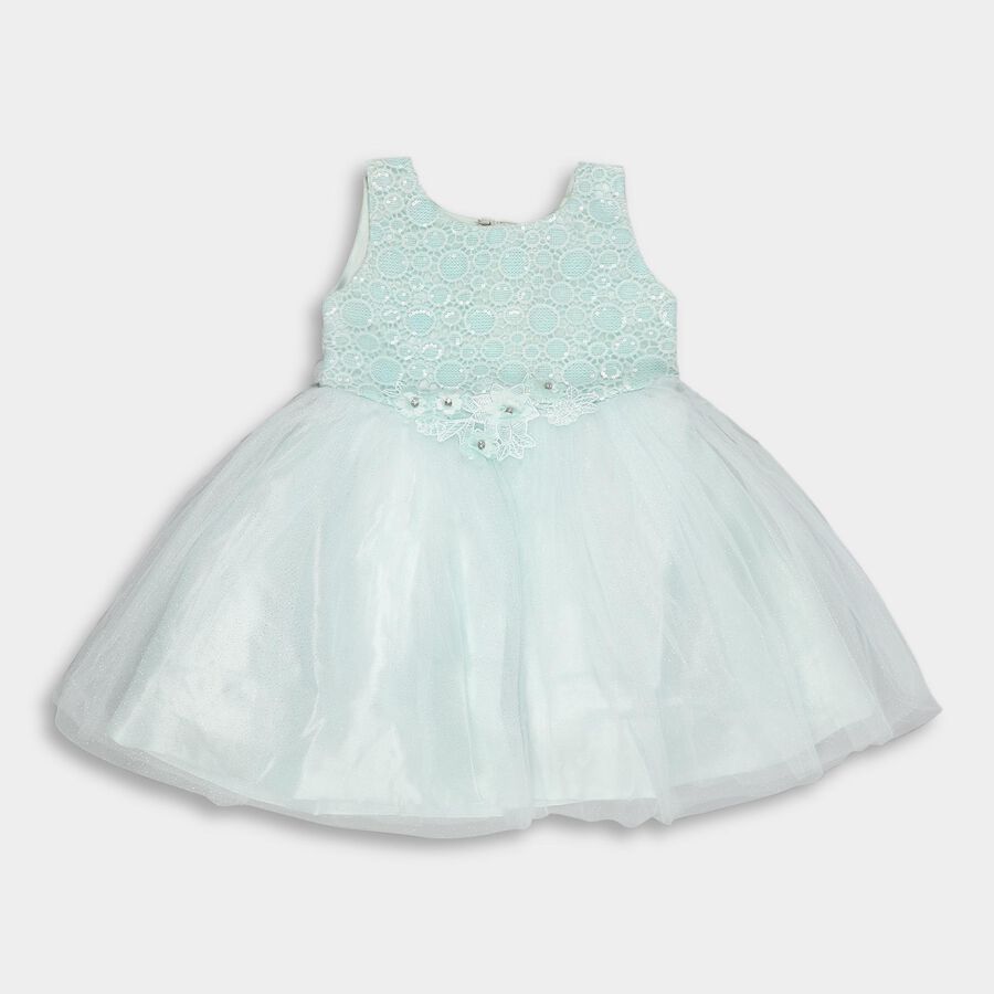Girls' Soft Aqua Lace Overlay Party Frock, Light Green, large image number null