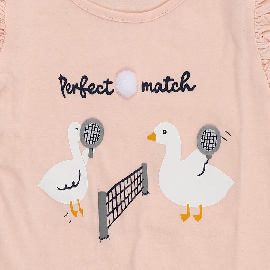 Girls Light Pink Cotton Round Neck Casual T-Shirt, हल्का गुलाबी, large image number null