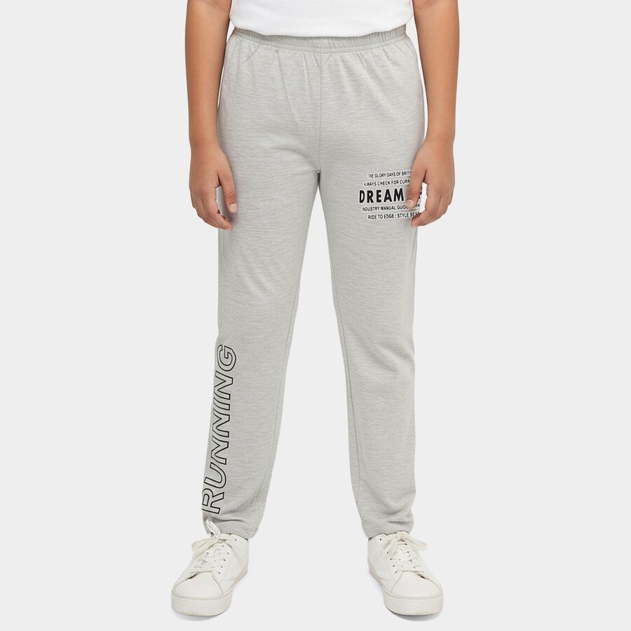 Boys' Ecru Melange Regular Fit Solid Pyjama, एक्रू मिश्रित, large