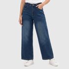 Women's Blue Wide Leg Fit Washed Jeans, Mid Blue, small