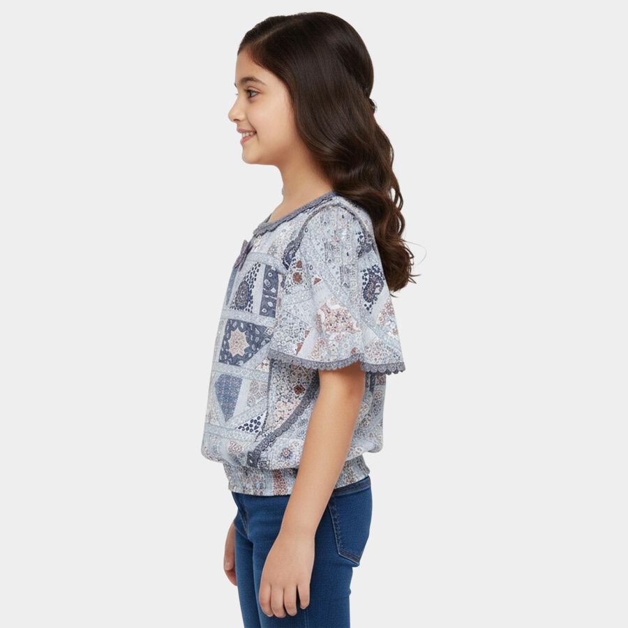 Girls Light Grey Round Neck Casual T-Shirt, Light Grey, large