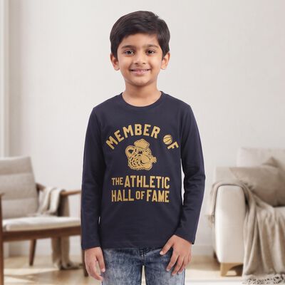 Boys Navy Blue Round Neck Regular Boys T-Shirt