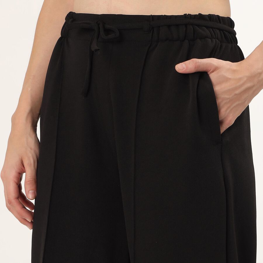 Women's Black Slim Fit Cuffed Track Pants, Black, large