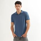 Men's Midnight Blue Polo Collar Casual T-Shirt, Mid Blue, small image number null