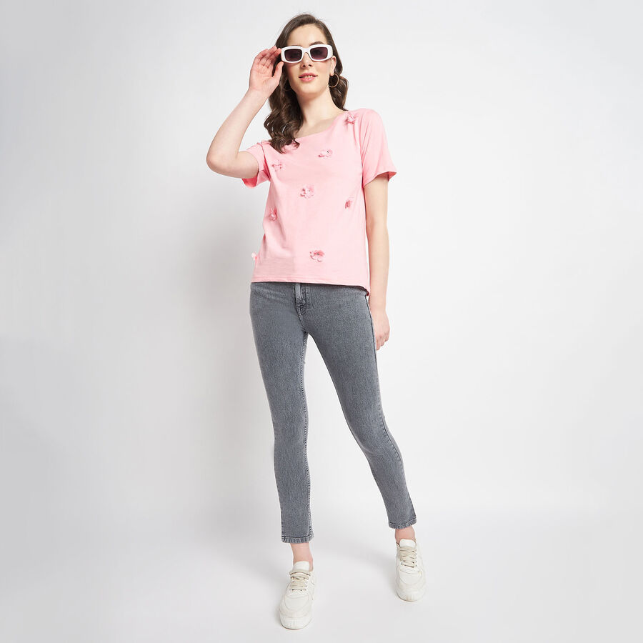 Cotton Round Neck T-Shirt, Pink, large image number null