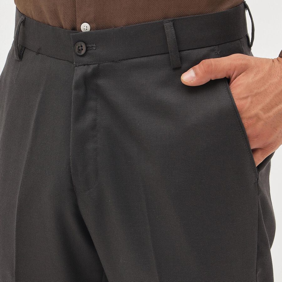 Men's Charcoal Slim Fit Flat-Front Formal Trousers, गहरा ग्रे, large image number null