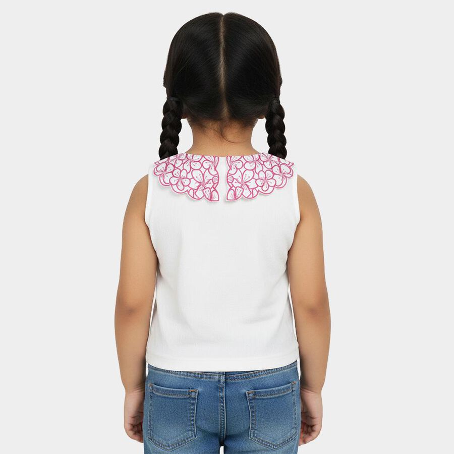 Girls White Peter Pan Collar Casual T-Shirt, White, large