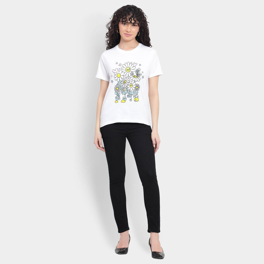 Cotton Round Neck T-Shirt, White, large image number null