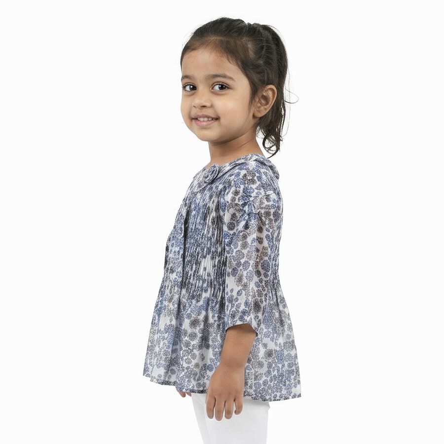 Girls' White Round Neck Bohemian T-Shirt, White, large