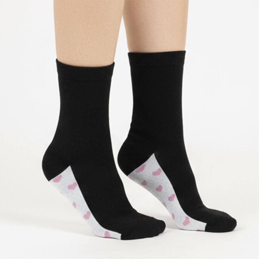 Women's Jet Black Regular Fit Ankle-Length Heart Pattern Socks, Black, large