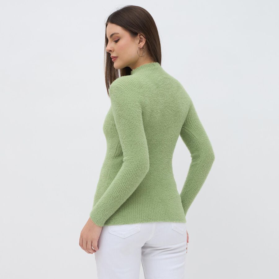 Women's Light Sage Green High Neck Fitted Pullover, हल्का हरा, large image number null