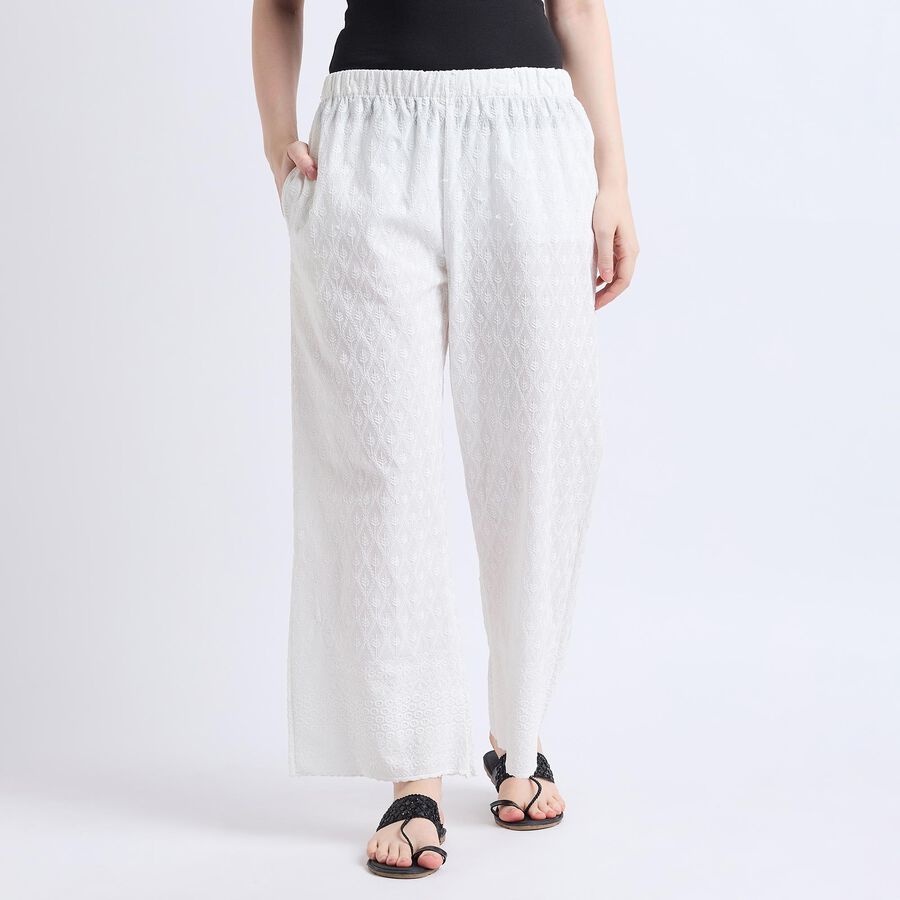 Ladies' 100% Cotton Palazzos , Off White, large image number null