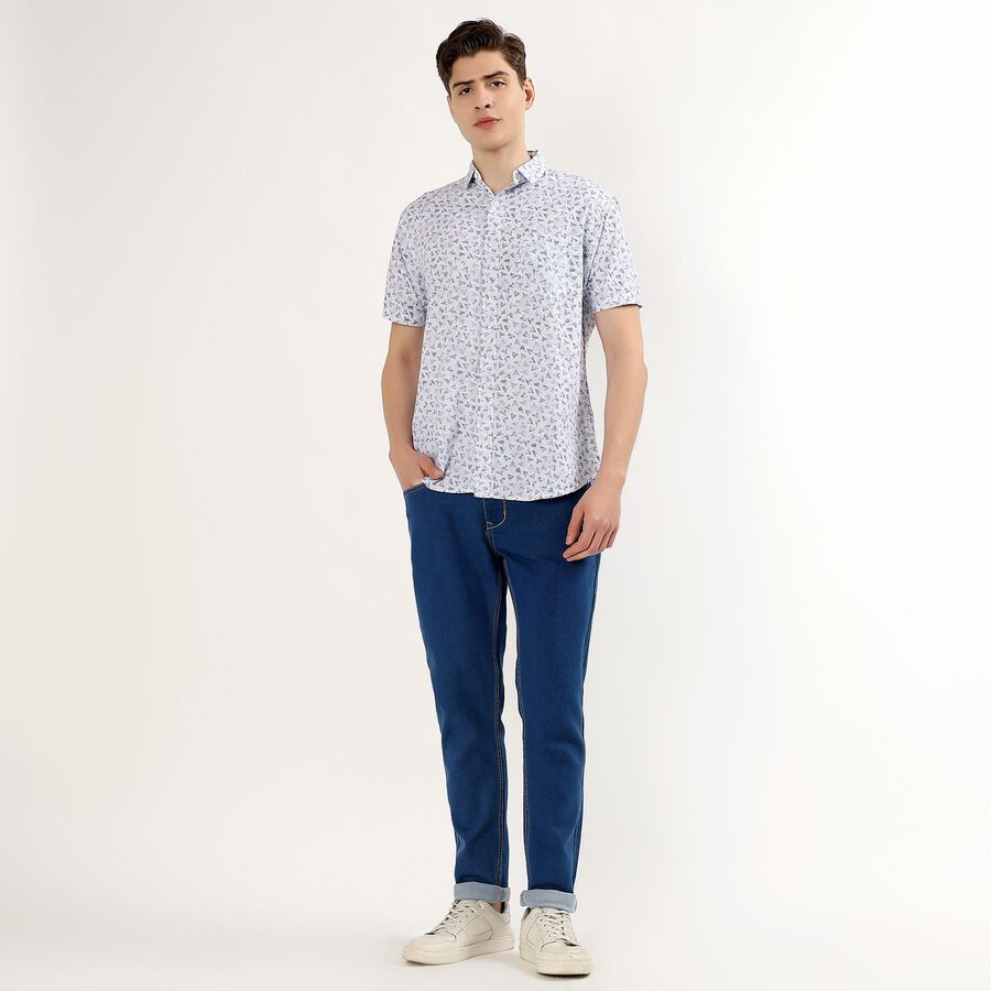 Men's White Cotton Half Sleeve Classic Casual Shirt, White, large