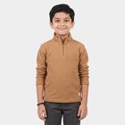 Boys Beige Cotton Blend Mock Neck Regular T-Shirt, Beige, small