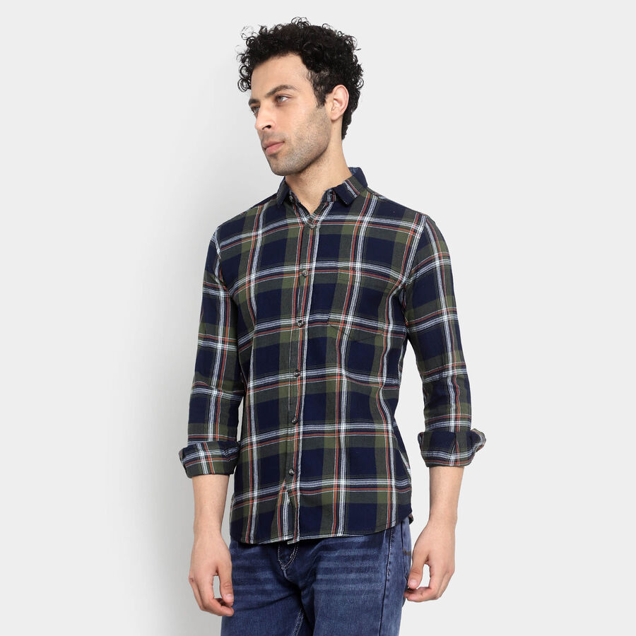 Cotton Checks Casual Shirt, Dark Green, large image number null