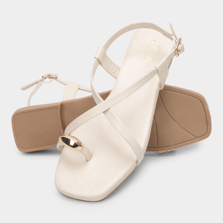 Women's Soft Beige Buckle Strap Open-Toe Sandals, गहरा पीला, large image number null