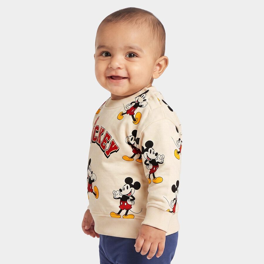 Infants' Beige Cotton Round Neck Pullover Sweatshirt, गहरा पीला, large