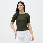 Women's Olive Round Neck Casual Top, Olive, small