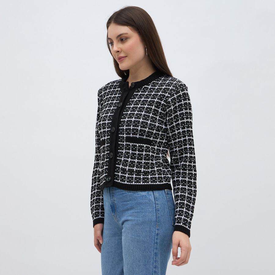 Lucky Charm Women's Jet Black Round Neck Classic Cardigan Vishal - Main Image