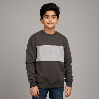 Boys' Dark Charcoal Grey Crew Neck Casual Sweatshirt