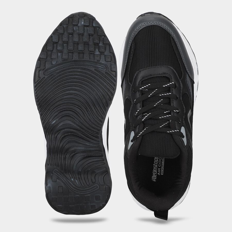 Men's Black Lace-Up Sneakers, Black, large