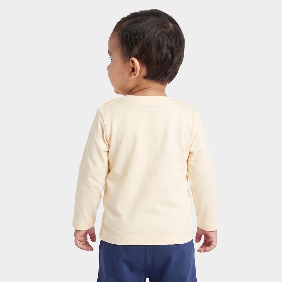 Infants Beige Cotton Round Neck Regular T-Shirt, Beige, large