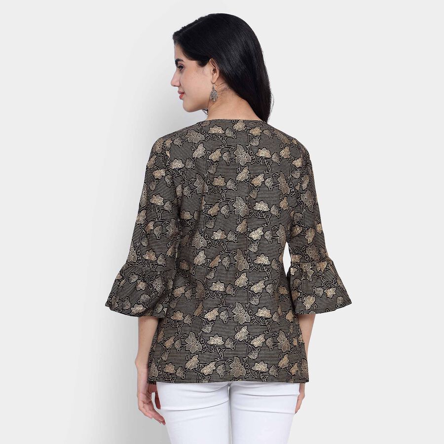 All Over Print 3/4th Sleeves Straight Kurti, Black, large image number null