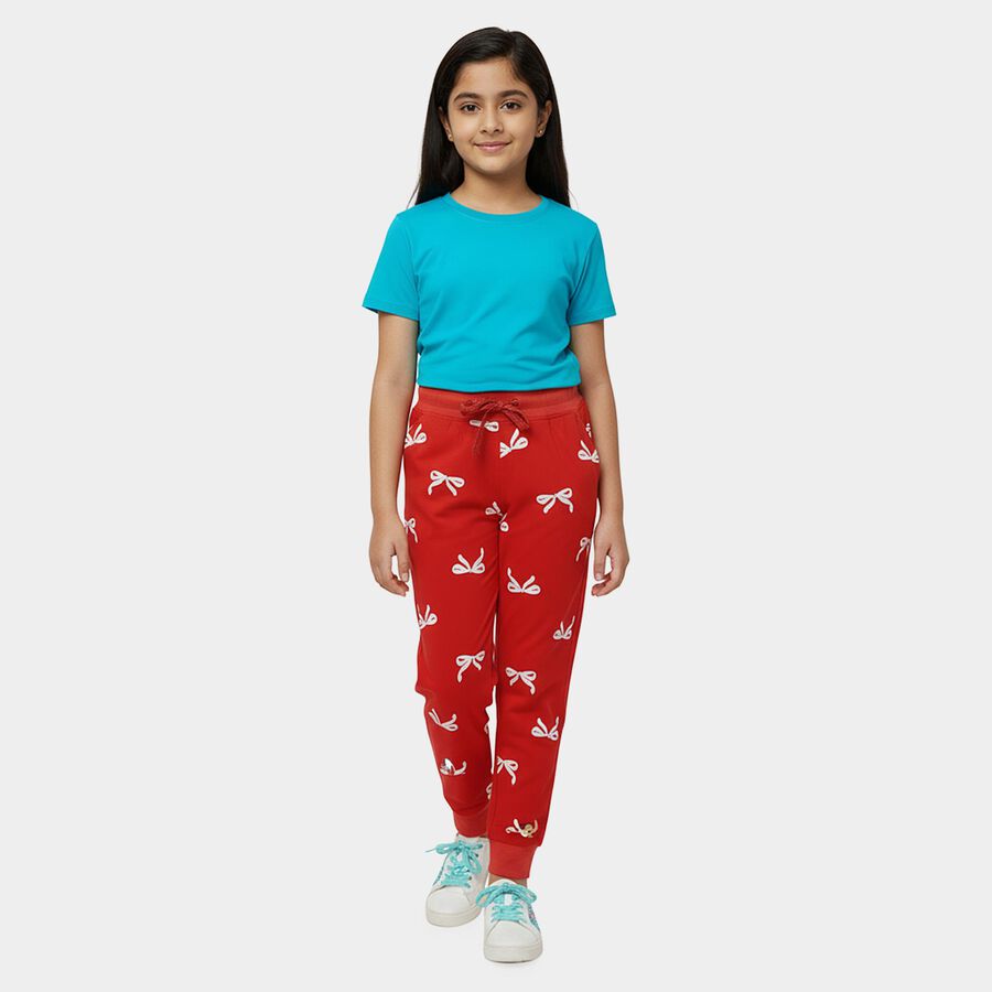 Girls' Red Cotton Blend Pyjama, Red, large