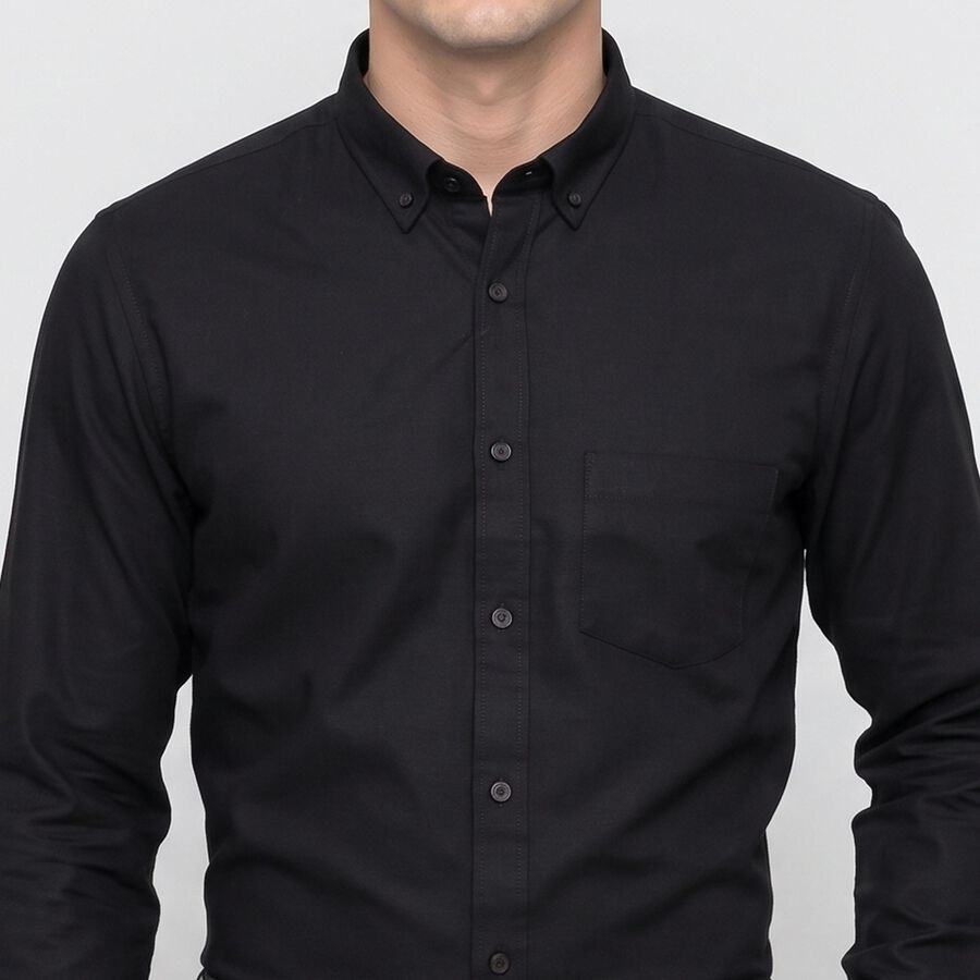Men's Black Slim Fit Formal Shirt, काला, large