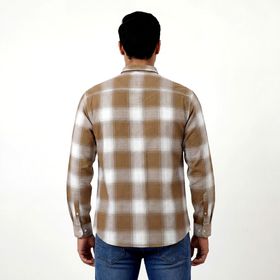 Men's Light Beige Cotton Classic Collar Casual Shirt, Beige, large