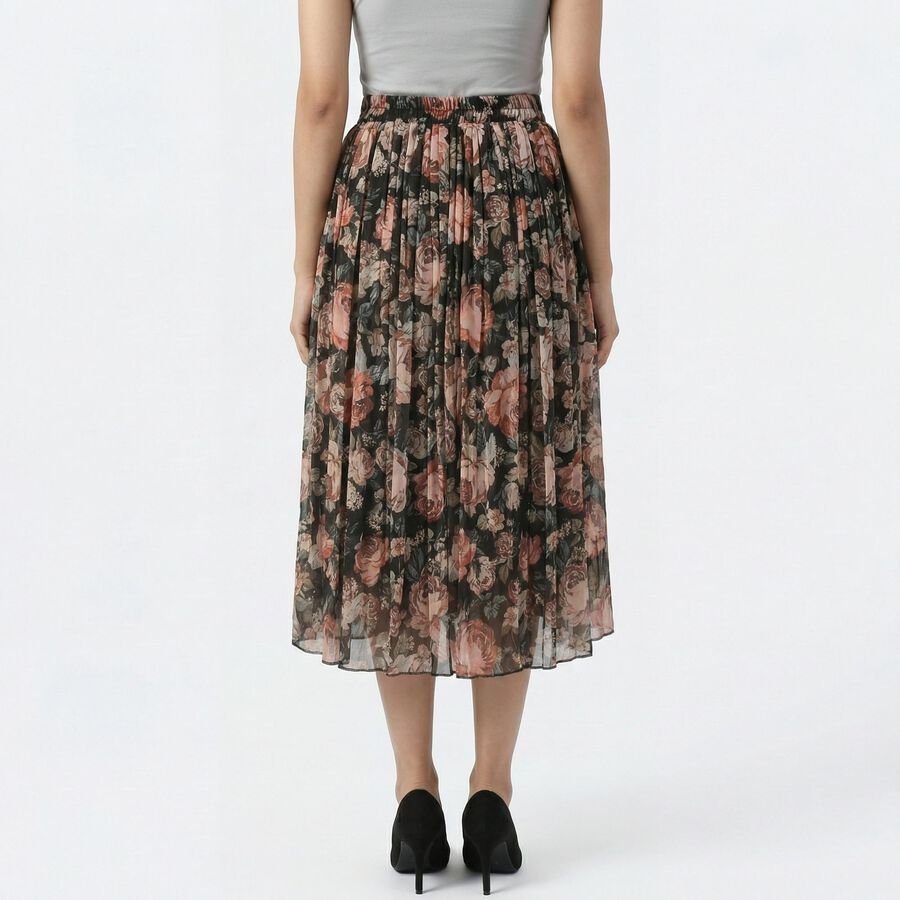 Women's Black Solid Straight Skirt, काला, large