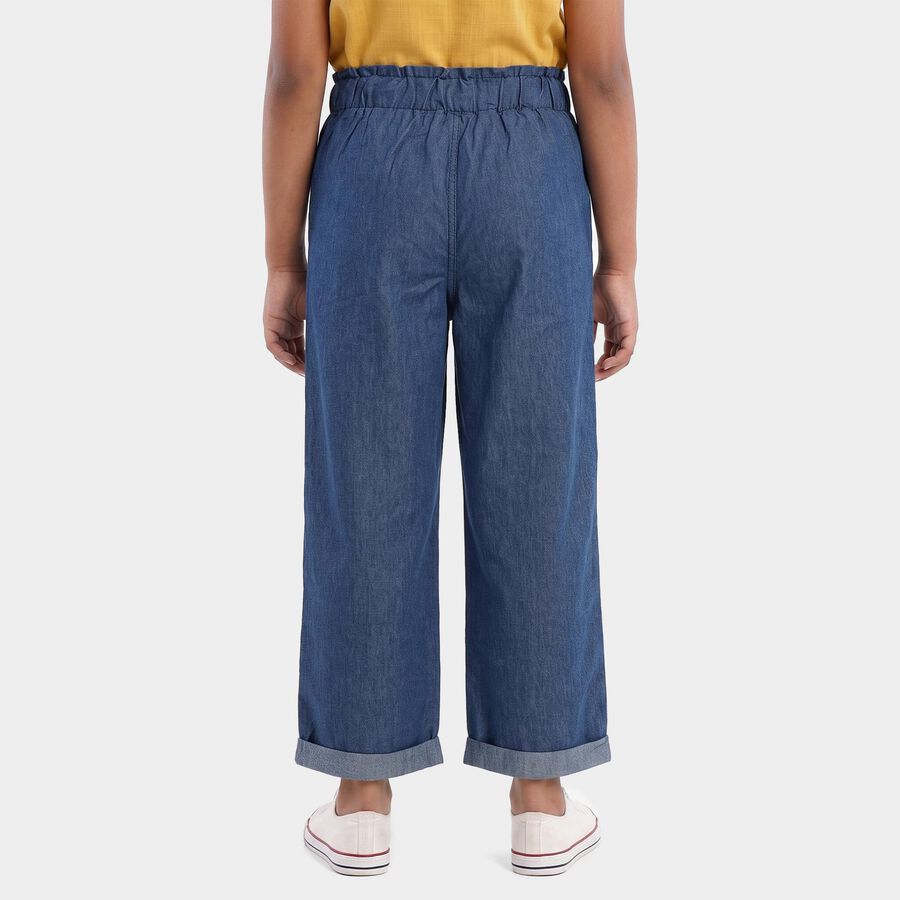 Girls Blue Wide Leg Embroidered Jeans, मध्यम नीला, large