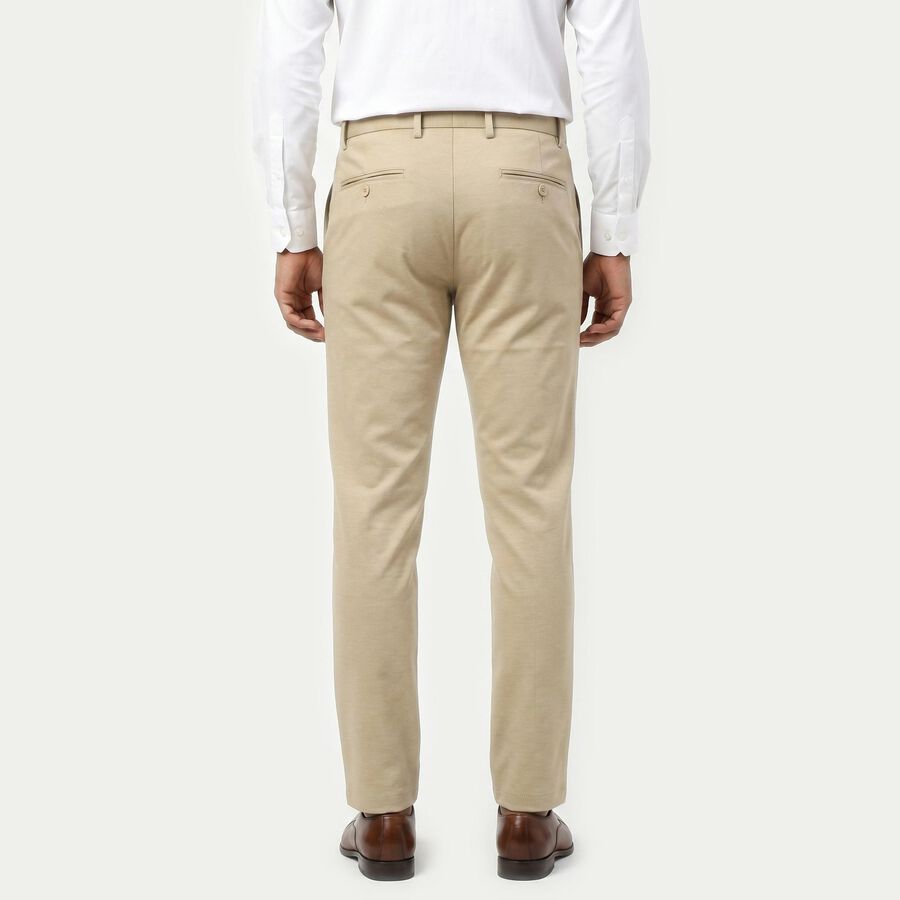 Men's Beige Slim Fit Flat-Front Casual Trousers, गहरा पीला, large