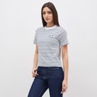Women's White and Deep Green Cotton Round Neck Casual T-Shirt, Dark Green, small