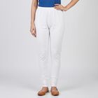 Women's White Cotton Blend Elastic Waist Stretch Churidar, सफ़ेद, small