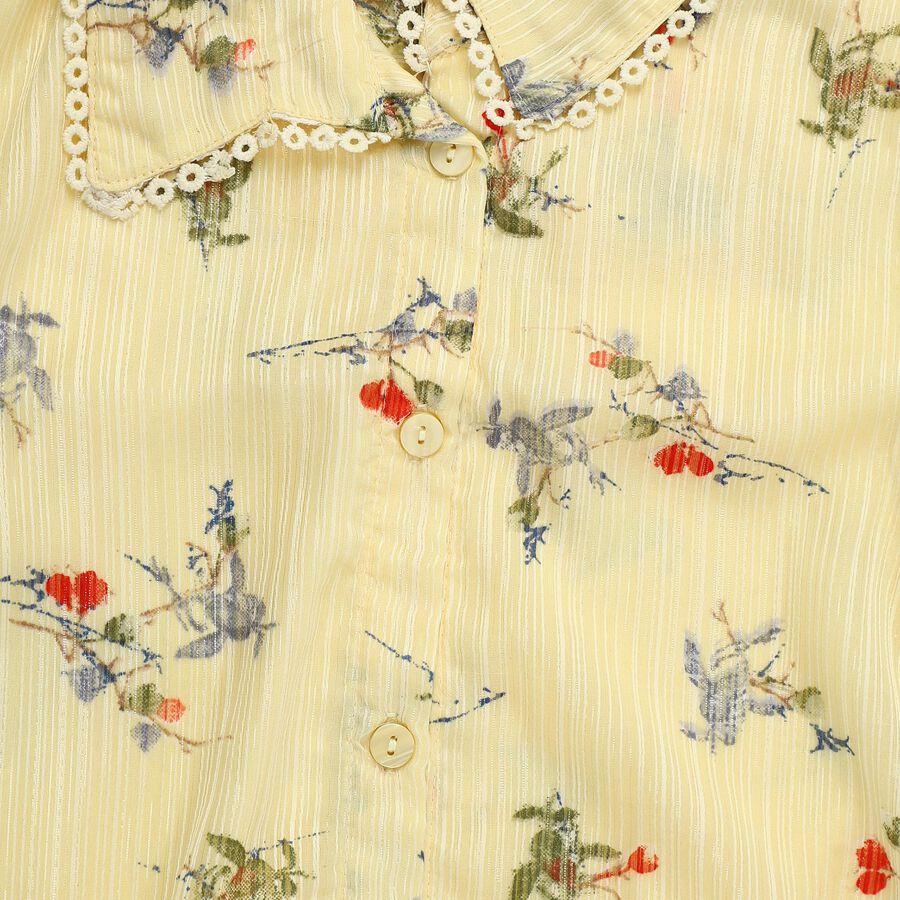 Girls' Bright Mustard Yellow Round Neck Casual T-Shirt, पीला, large