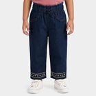 Girls' Navy Blue Straight Fit Embroidered Jeans, गहरा नीला, small