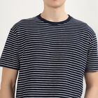 Men's Navy Blue Round Neck Striped T-Shirt, नेवी ब्लू, small