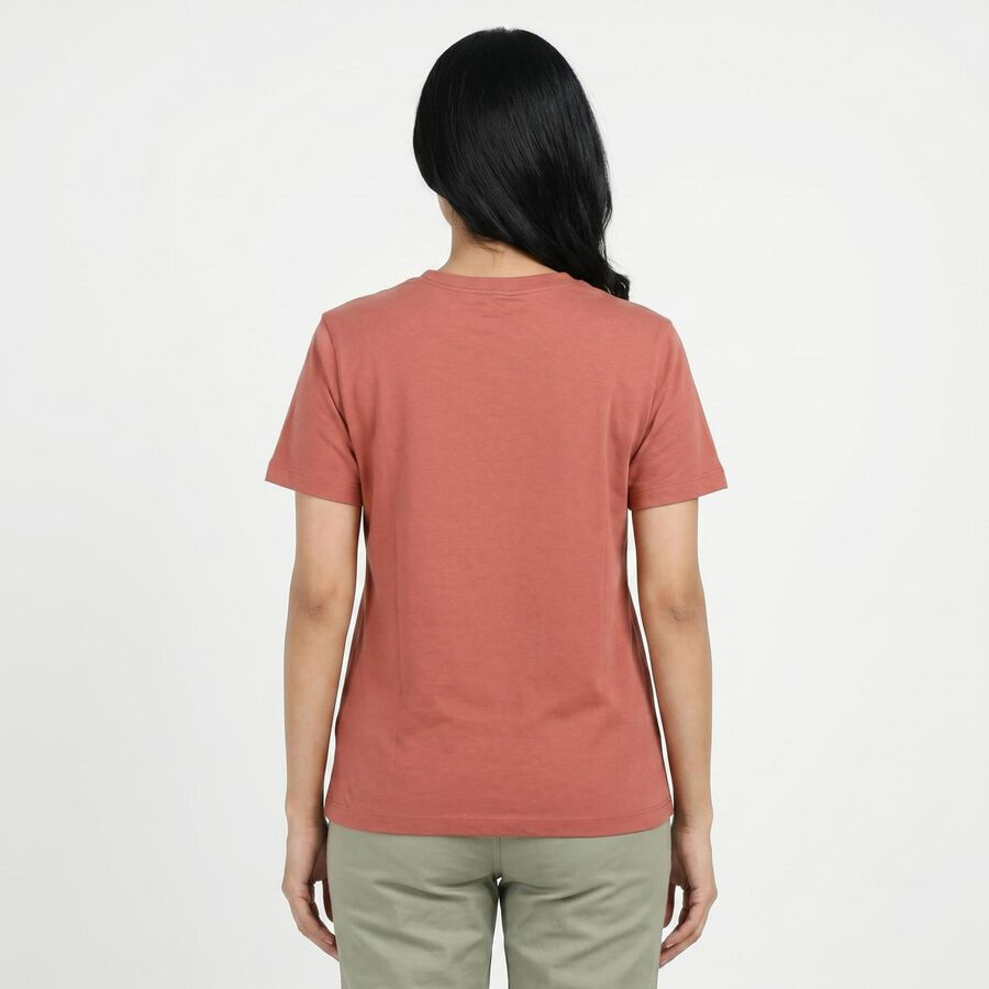 Women Pink Round Neck Casual T-Shirt, Pink, large