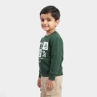Boys' Green Crew Neck Graphic Print Sweatshirt, गहरा हरा, small