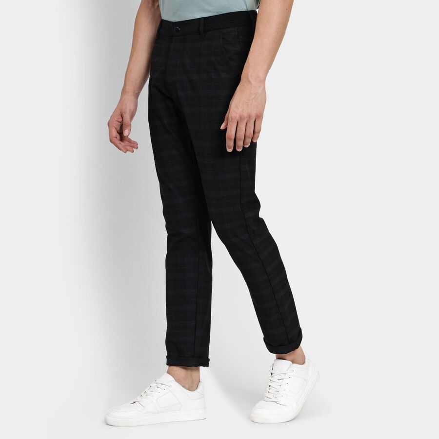 Men's Slim Fit Casual Trousers, काला, large image number null
