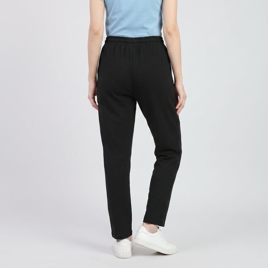 Women Black Straight Fit Drawstring Waist Track Pants, Black, large
