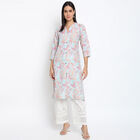Printed 3/4th Sleeves Flared Kurta, Light Green, small image number null