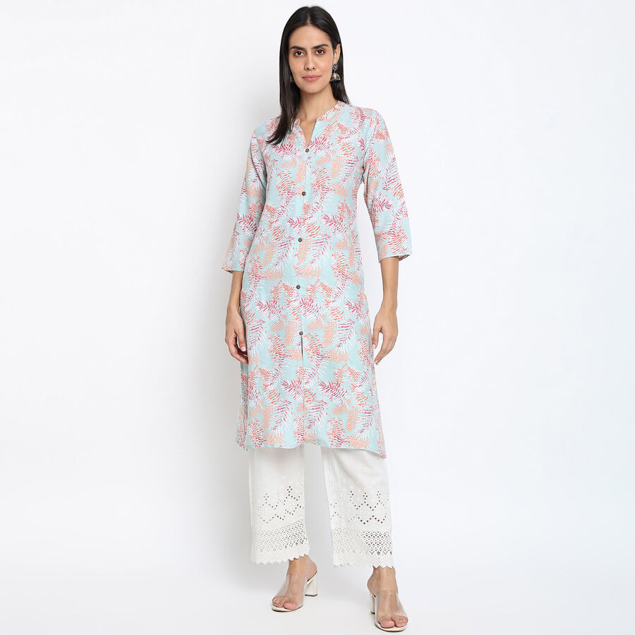 Printed 3/4th Sleeves Flared Kurta, Light Green, large image number null