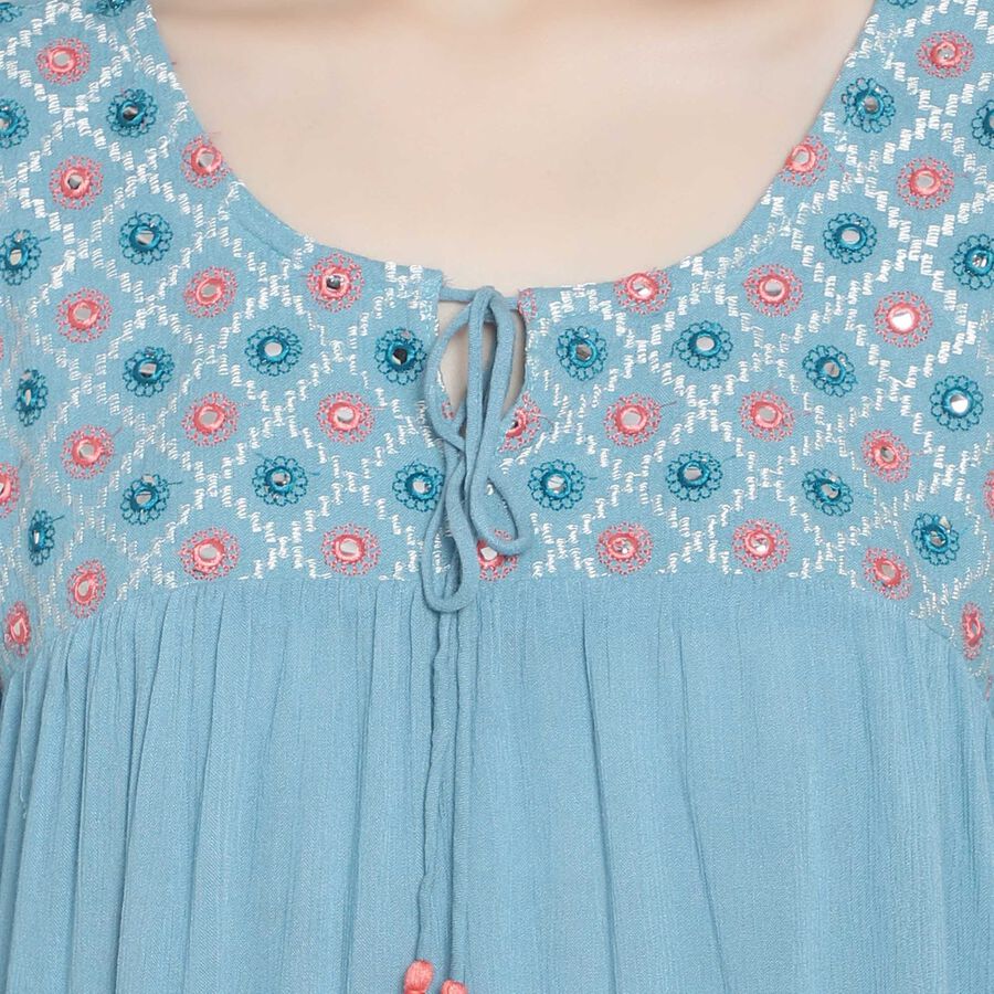 3/4Th Sleeves Straight Kurti, Mid Blue, large image number null