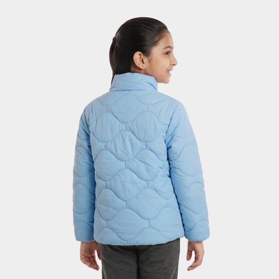 Girls' Light Blue Stand Collar Puffer Jacket, हल्का नीला, large