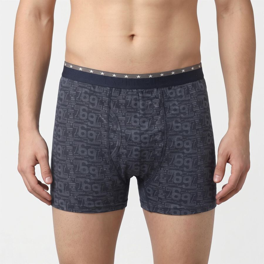 Men's Navy Blue Regular Fit Printed Trunks, नेवी ब्लू, large