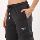 Women's Charcoal Black Cargo Fit Cuffed Track Pants, Dark Grey, small image number null