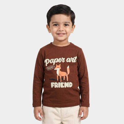 Boys Brown Cotton Blend Crew Neck Regular T-Shirt