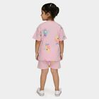 Girls' Pink Cotton Crew Neck Casual Top and Shorts Set, गुलाबी, small